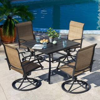 Nuu Garden 5-Piece Steel Sling Outdoor Patio Dining Set with Square Table and Swivel Dining Chair... | The Home Depot