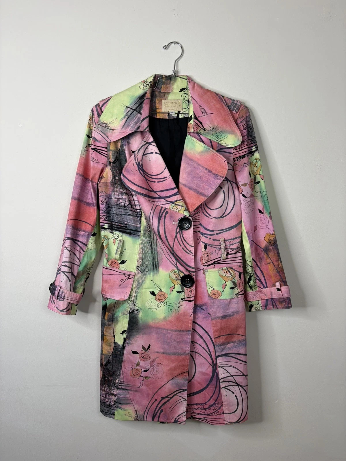 Alberto Makali Floral Trench Coat Size 8 Cottagecore Y2K Statement Jacket | eBay | eBay US
