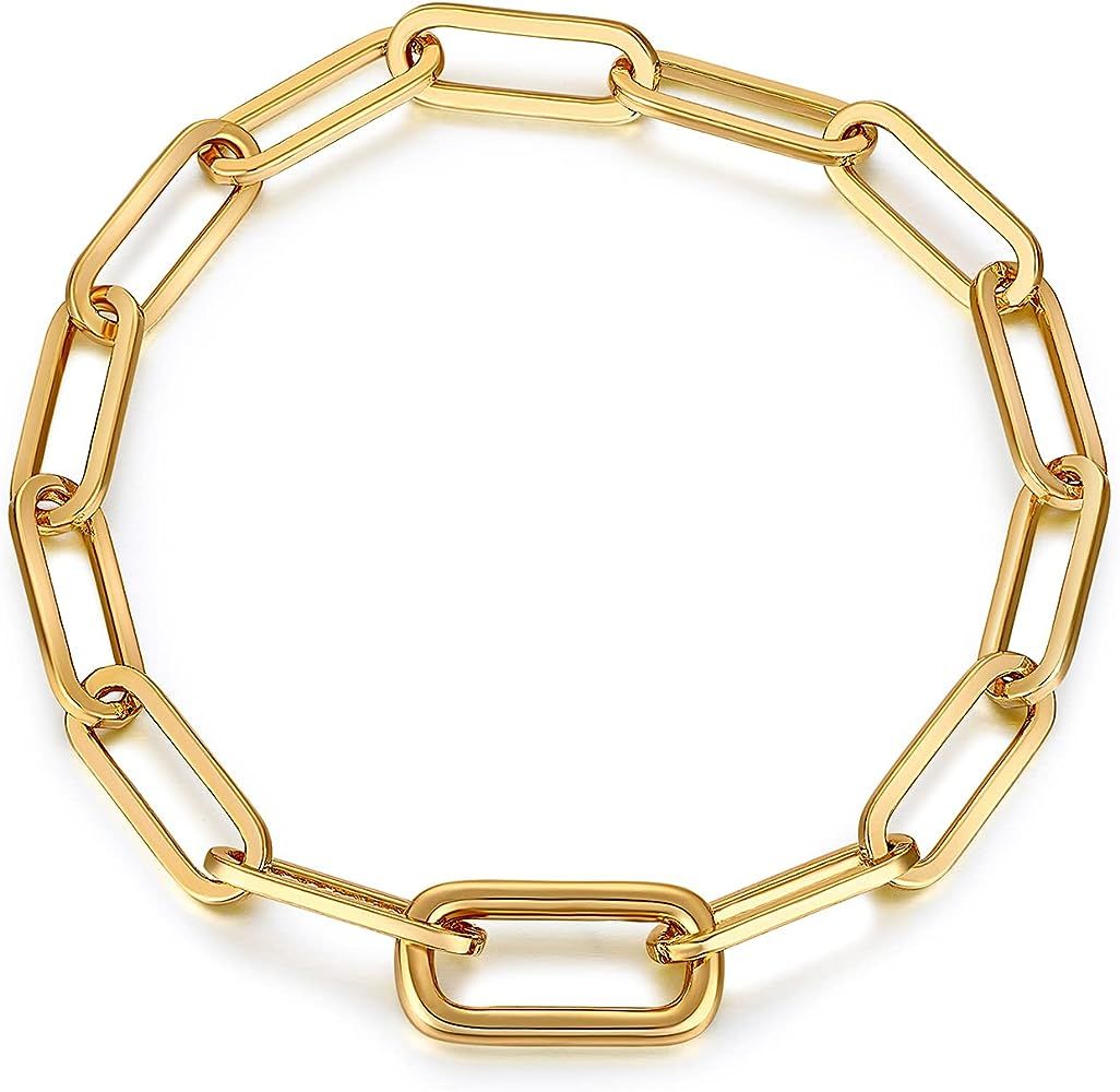 Dainty Layering Bracelets for Women 18 k Gold Plated Fashion Adjustable Chunky Cuban Paperclip Li... | Amazon (US)