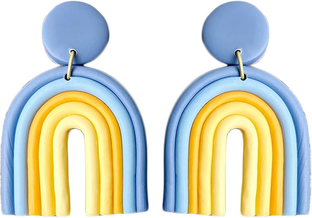 Bohemian Layered Polymer Clay U Shape Rainbow Earrings Lightweight Statement Thick Chunky Rainbow... | Amazon (US)
