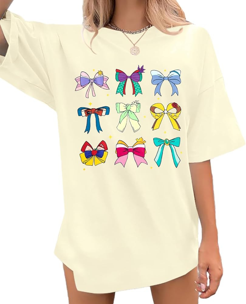 Magic Kingdom Shirts for Women Bow Shirt Coquette Aesthetic Tshirt Princess Tee Oversized Holiday... | Amazon (US)