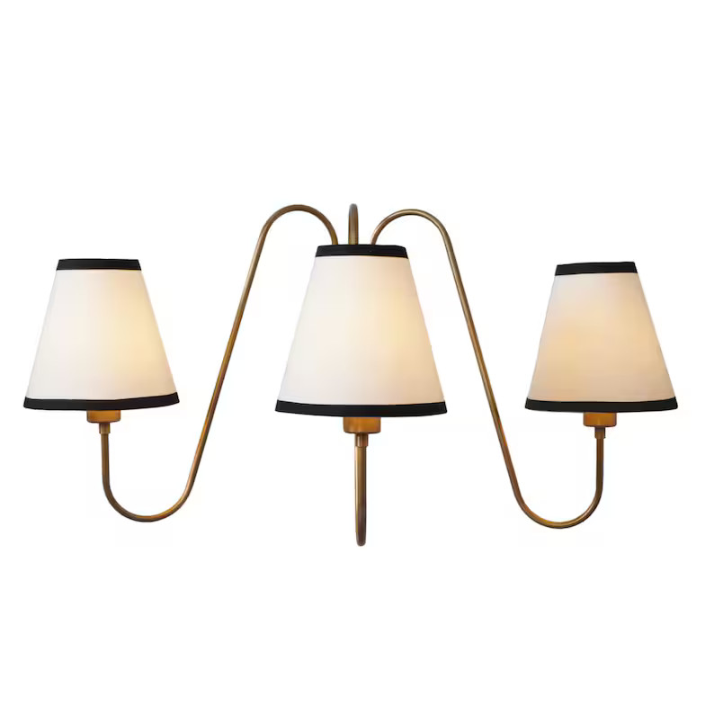 3-light Linen Shade Raw Brass Wall Sconce With Black Fabric Shades Handmade Brass Wall Lamp - Ets... | Etsy (US)
