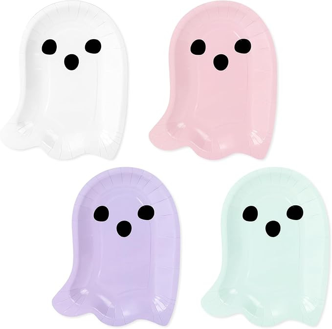 Whaline 40Pcs Halloween Paper Plates Boo Ghost Disposable Dinner Plates 4 Pastel Colors Tableware... | Amazon (US)