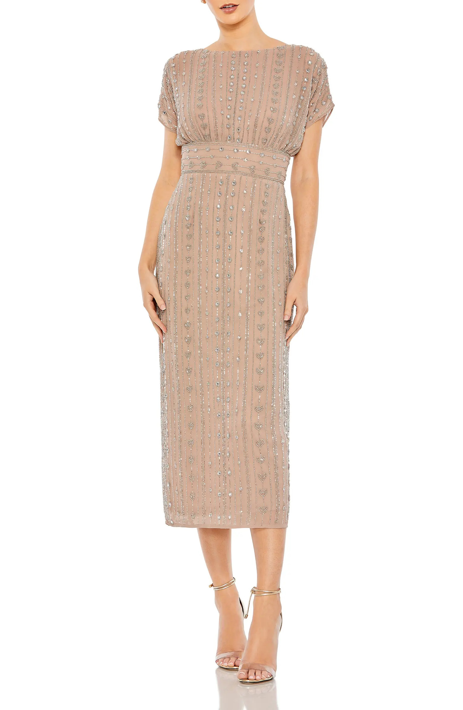 Beaded Empire Waist Column Midi Cocktail Dress | Nordstrom