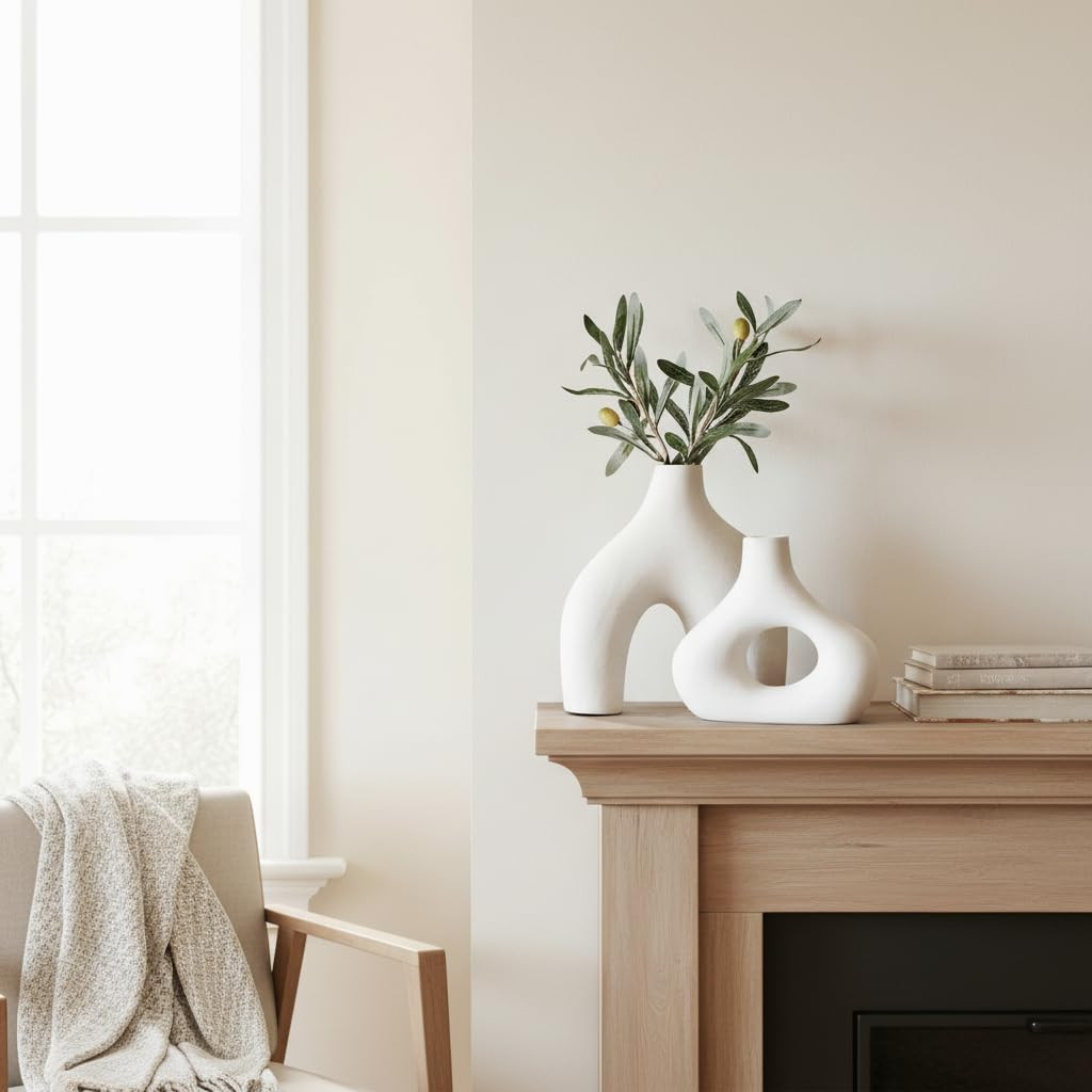 Carrot's Den Donut Vase, Set of 2 - White Large Ceramic Vase - Minimalist Nordic, Hollow | Table ... | Amazon (US)