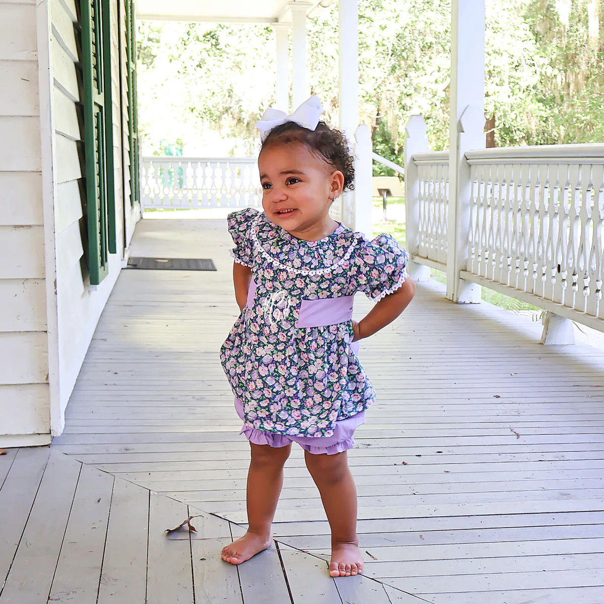 Pink And Purple Floral Sash Bow Bloomer Set | Classic Whimsy