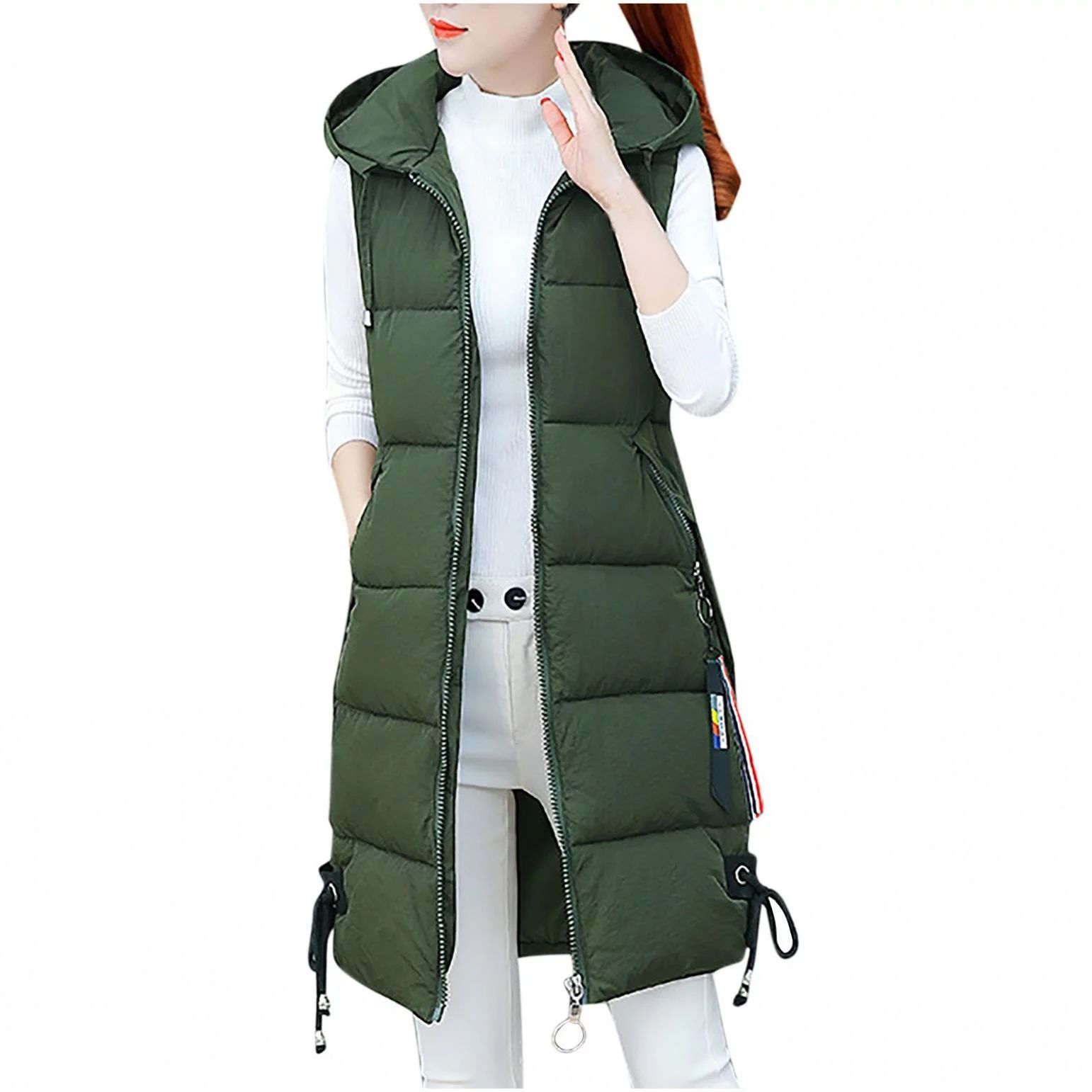 Jovati Womens Tops Green Fashion Hooded Slim Fit Zipper Sleeveless Zipper Solid Color Warm Jacket... | Walmart (US)