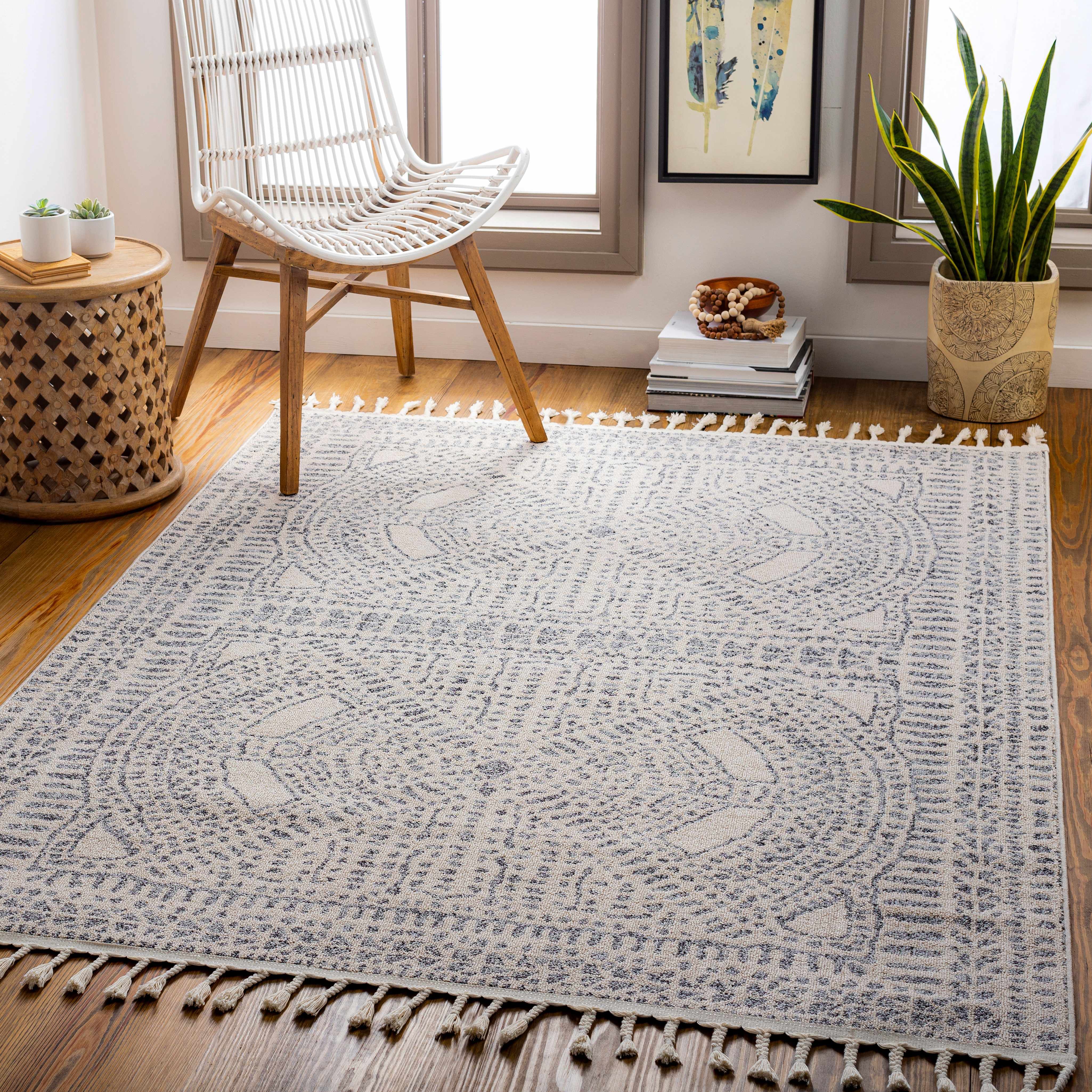 Camira Gray Dotted Tassel Rug | Boutique Rugs
