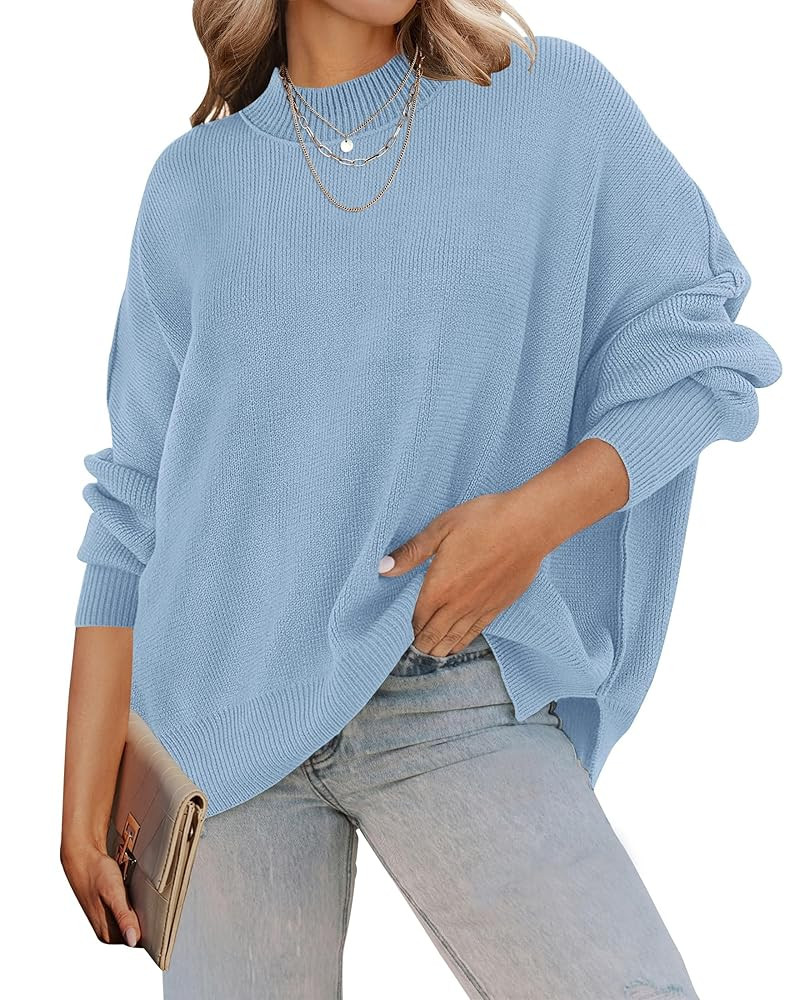ZESICA Women's Fall Casual Long Sleeve Crew Neck Side Slit Oversized Ribbed Knit Pullover Sweater... | Amazon (US)