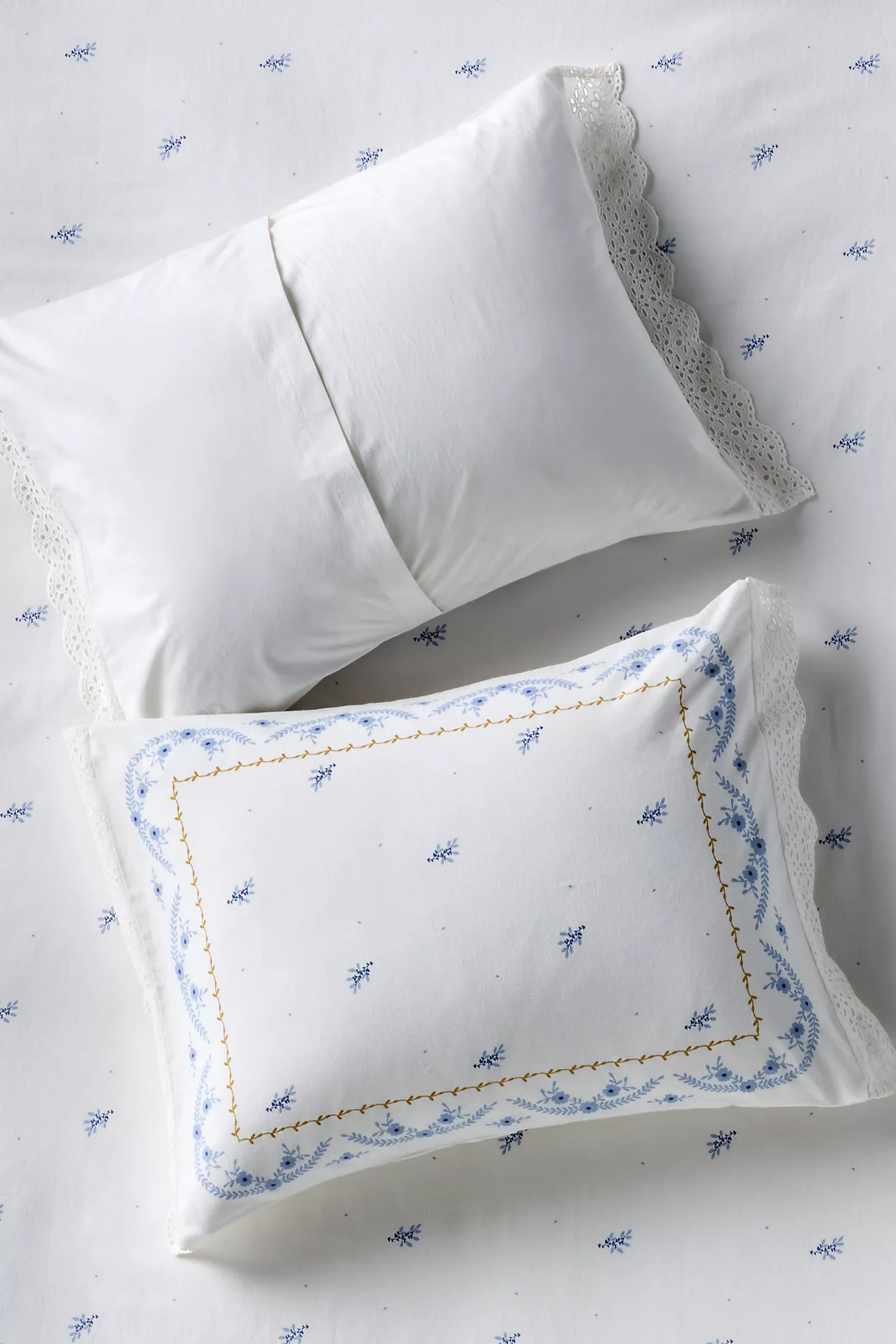 Ophelia Cotton Printed Lace Trim Floral Shams, Set of 2 | Anthropologie (US)