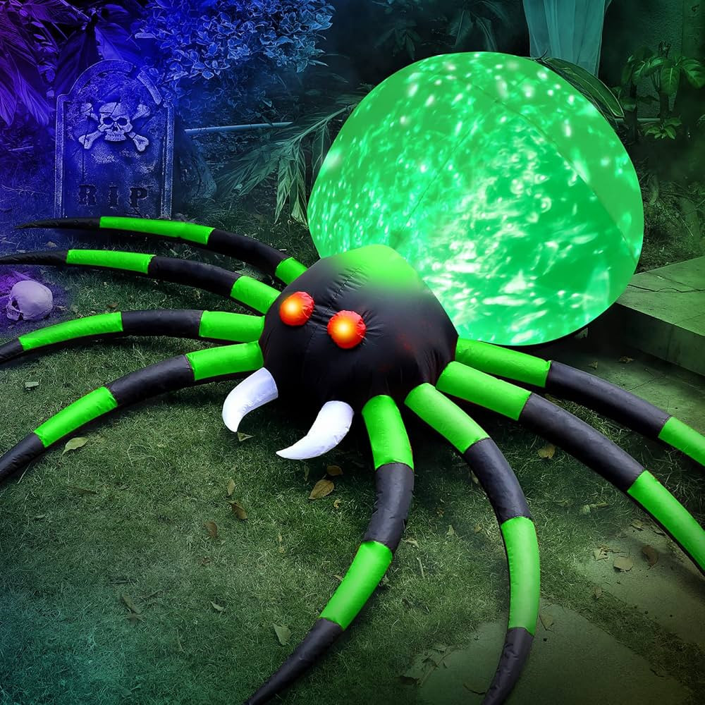8FT Halloween Inflatables Spider Outdoor Decorations for Yard, Giant Blow up Green Spider with Ro... | Amazon (US)