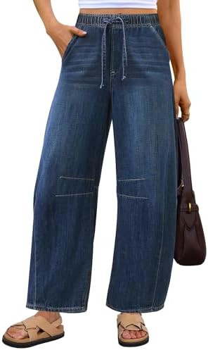 ANRABESS Women Barrel Jeans High Waisted Wide Leg Drawstring Denim Pants Y2K Baggy Loose Fit Trou... | Amazon (US)