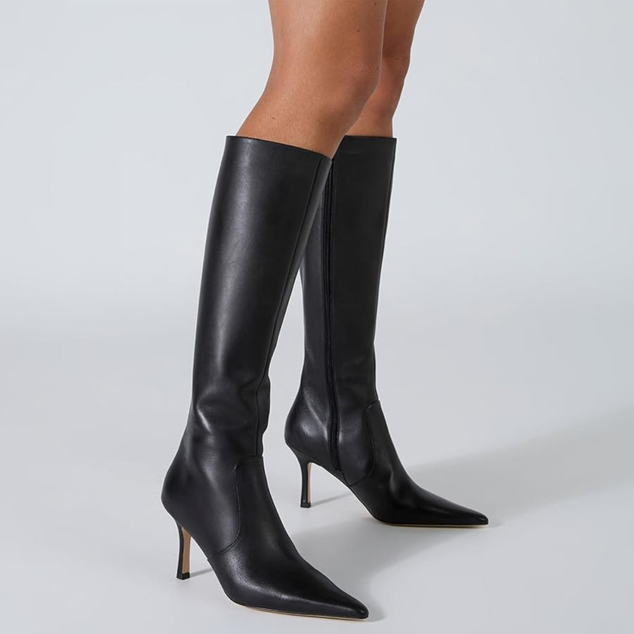 Goiphrri Knee High Boots Women Pointed Toe Tall Boots with High Heel Womens Stiletto Boots Side Z... | Amazon (US)