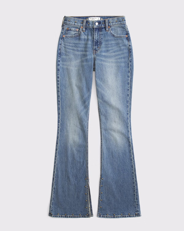 Curve Love High Rise Bootcut Studded Split-Vent Hem Jean | Abercrombie & Fitch (US)