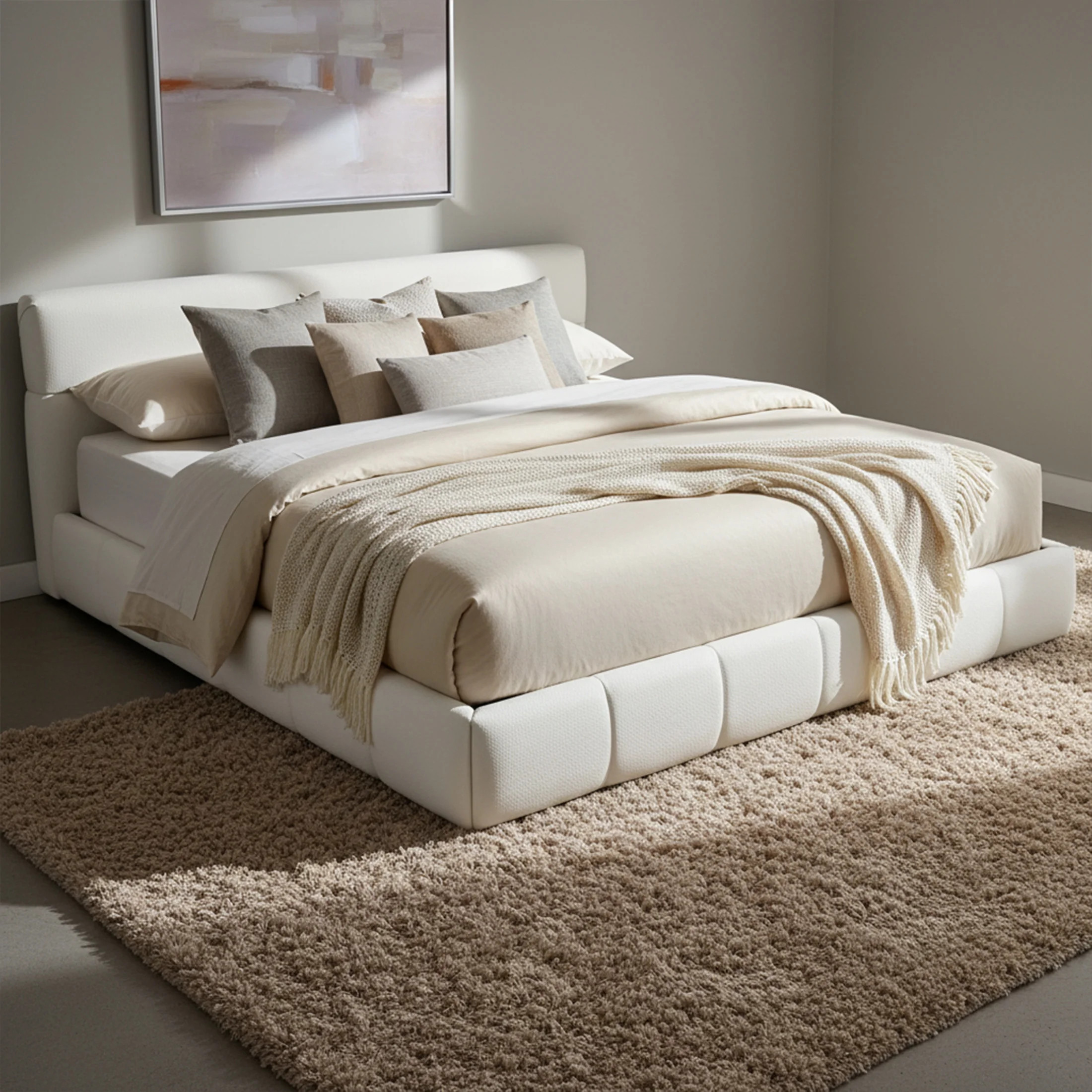 Christopher Knight Home King Size Boucle Upholstered Platform Bed Frame with Headboard, Cream Whi... | Walmart (US)