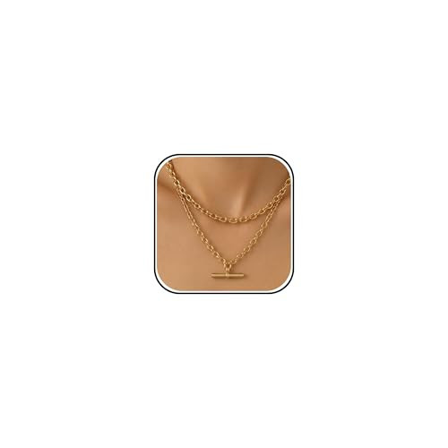 JAVARNV Gold T Bar Necklace for Women Toggle Bar Pendant Layered Chain Necklace Minimalist Gold Jewelry for Daily Outfits | Amazon (US)