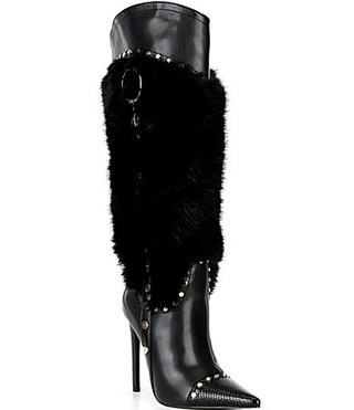 Azalea Wang Alistair Faux Fur Studded Tall Stiletto Boots - 10 | Dillard's