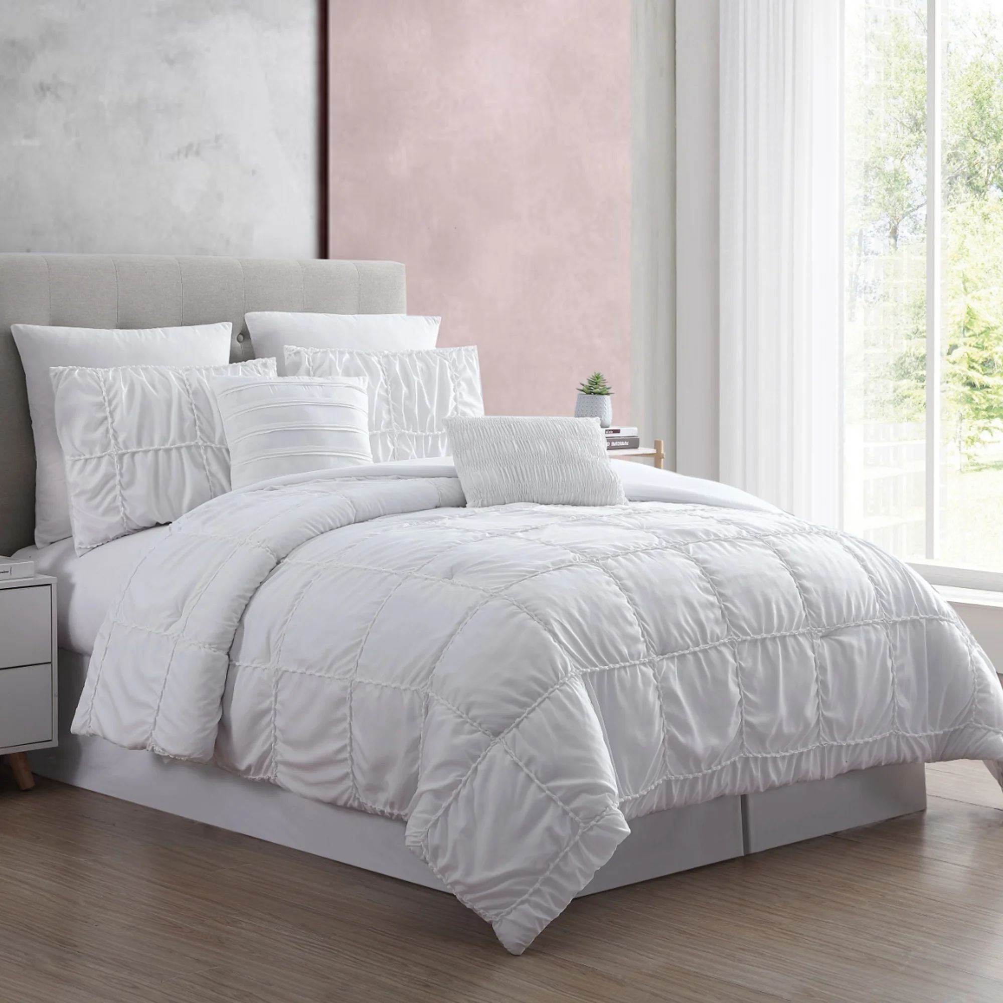 Modern Threads 7 Piece Textured Solid Comforter Set, Kate, White, Queen - Walmart.com | Walmart (US)