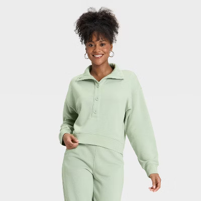 Women's Button-Front Pullover Sweatshirt - Universal Thread™ Sage Green S | Target