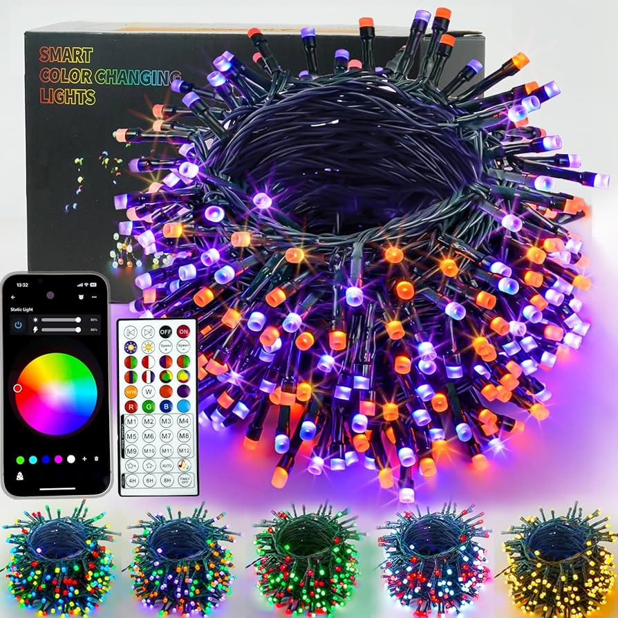 Color Changing Smart Halloween Lights 66ft 200 LED RGB with Remote & App Control & Timer, Music S... | Amazon (US)