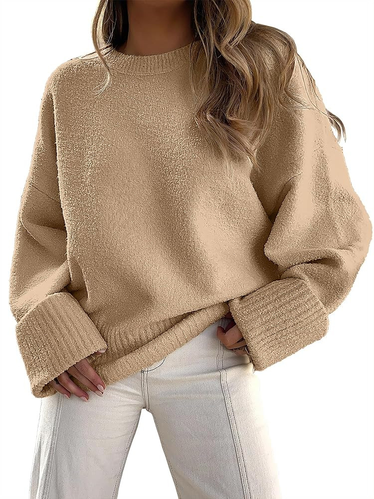 ANRABESS Women's Oversized Crewneck Long Sleeve Fuzzy Knit Casual Chunky Warm 2025 Fall Pullover ... | Amazon (US)