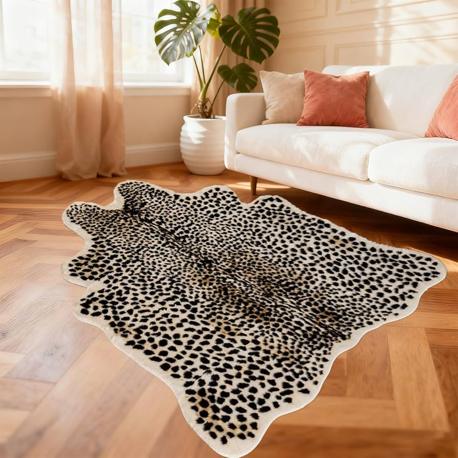 Cheetah Print Rug, Leopard Rug 4.6x5.5 Faux Animal Print Skin Carpet Cowhide Tiger Rustic Antelop... | Amazon (US)