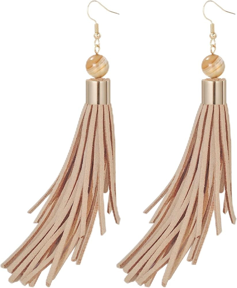 Coiris Boho Leather Layered Tassel Earrings for Women Lightweight Leather Fringe Dangle Earrings ... | Amazon (US)