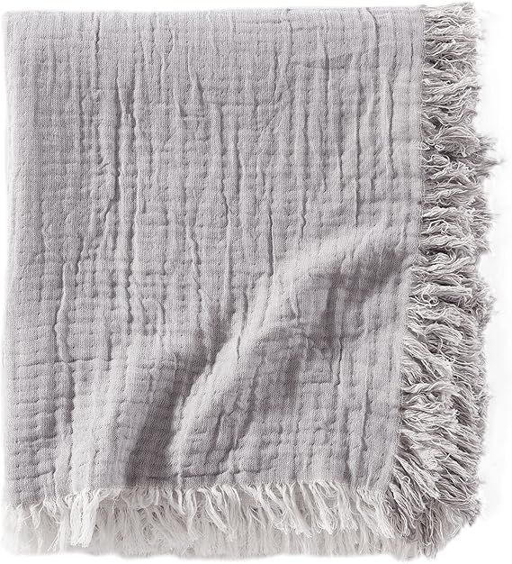 Brielle Home Denver Reversible Cotton Gauze Throw Blanket, Grey/Ecru, 50x60 | Amazon (US)