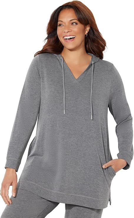 Catherines Women's Plus Size Cloud Knit French Terry Classic Hoodie Tunic | Amazon (US)