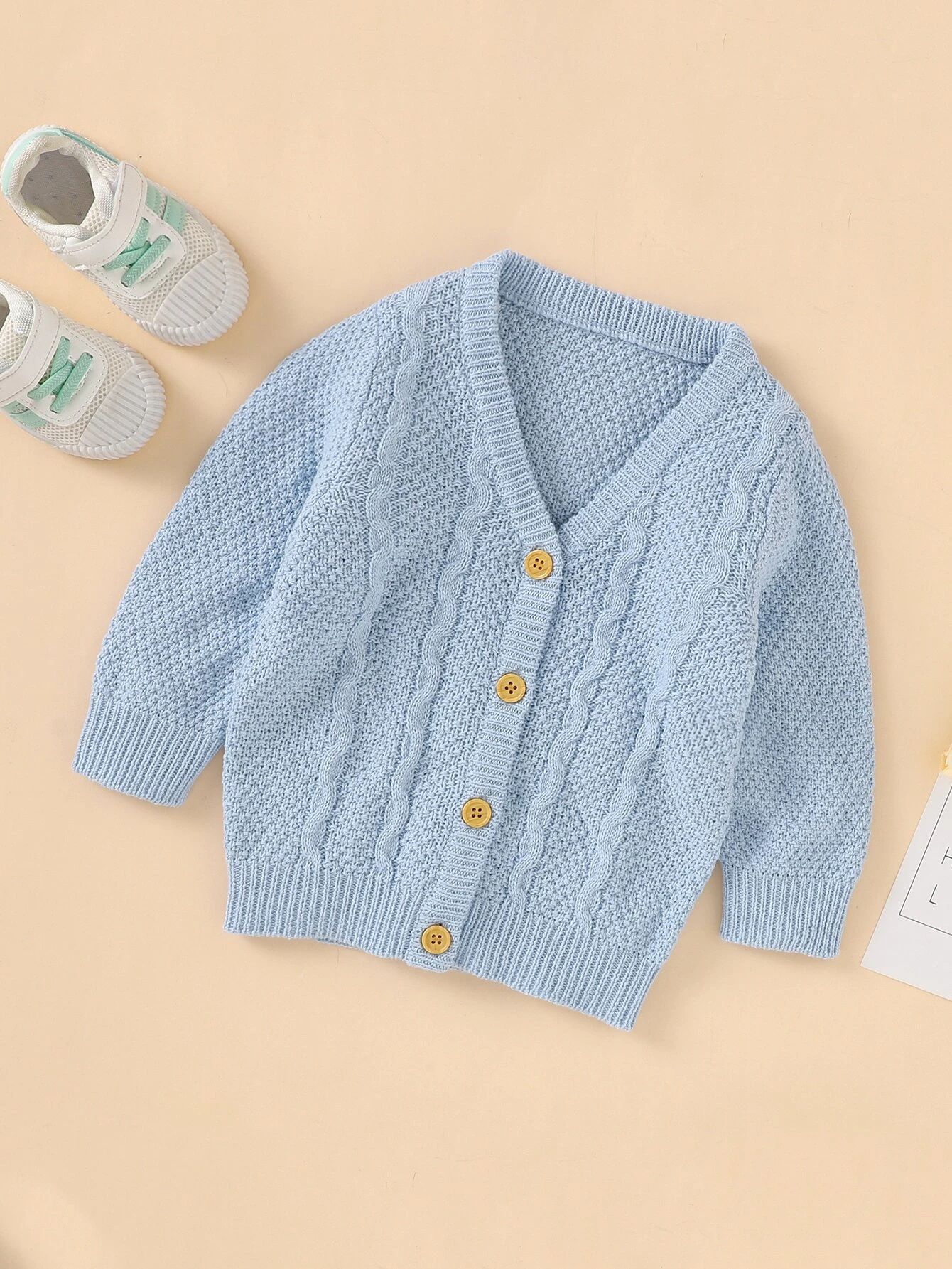 Baby Unisex Button Front Cable Knit Cardigan | SHEIN