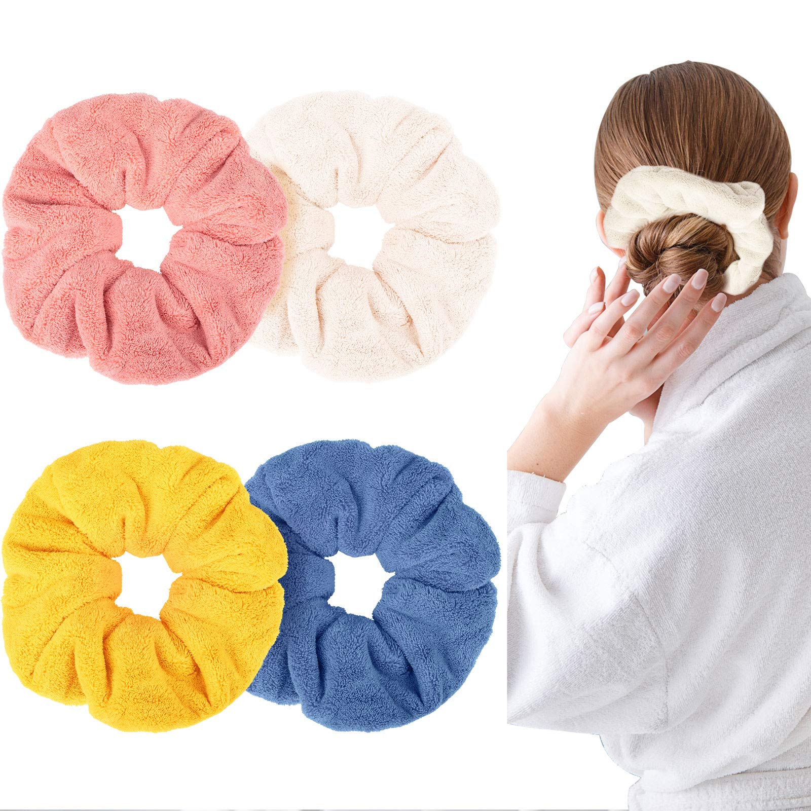 4 Pieces Large Towel Microfiber Drying Soft Scrunchies Thick Scrunchies Fuzzy Scrunchy Ponytail H... | Amazon (US)
