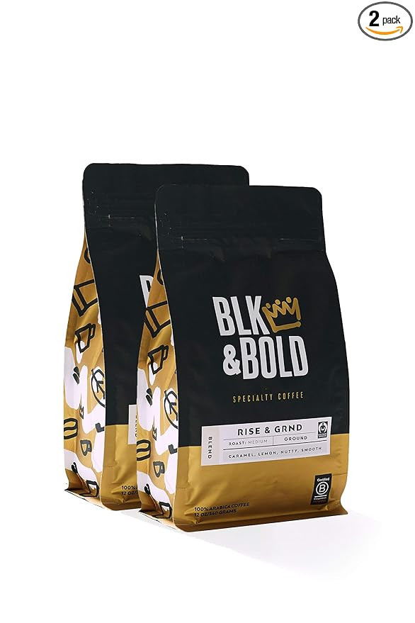 BLK & Bold | Rise & GRND Coffee Blend | Fair Trade Certified | Medium Roast | Ground Coffee | 2 p... | Amazon (US)
