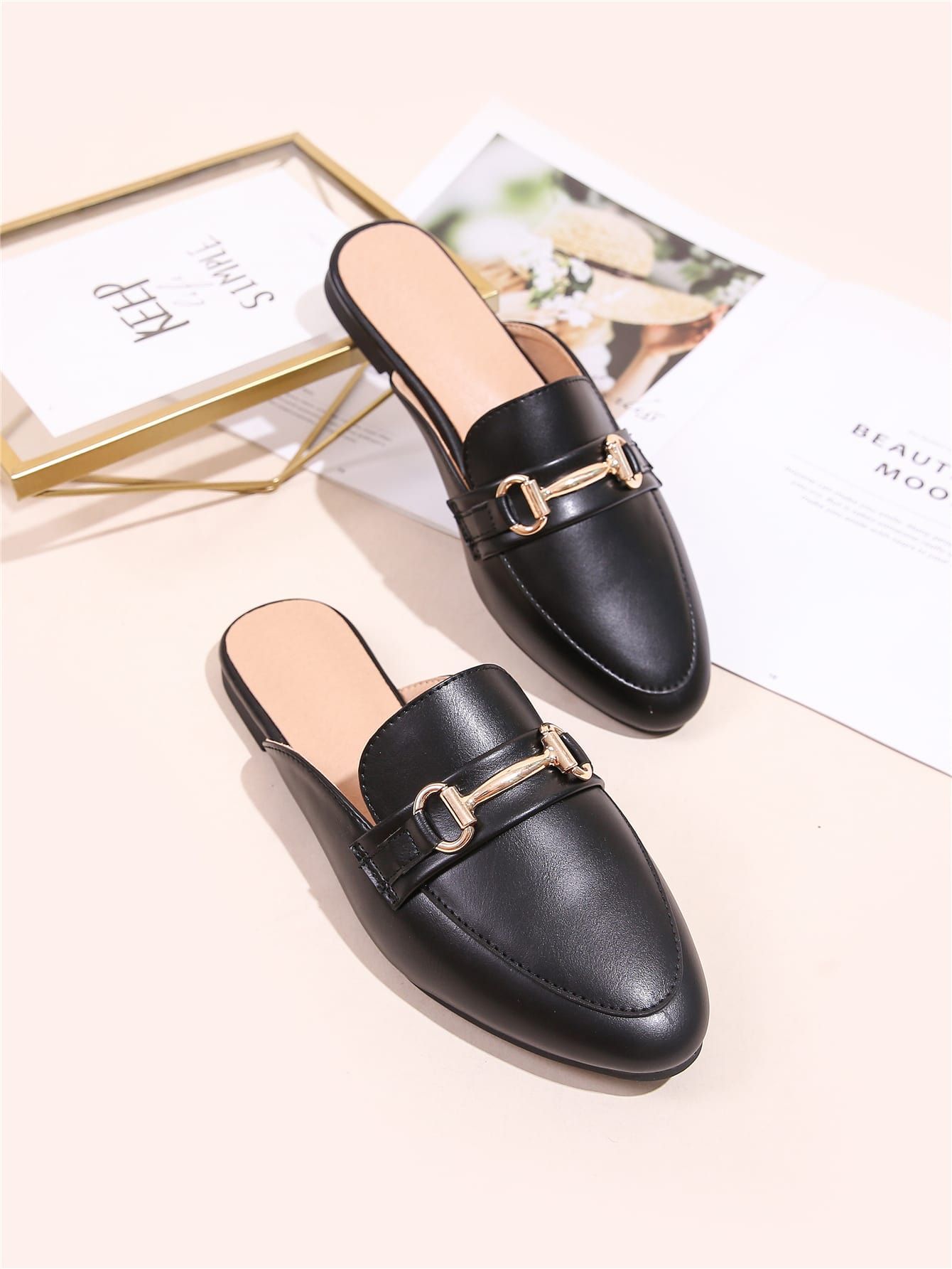Horsebit Decor Loafer Mules Black Flat Shoes For Women | SHEIN