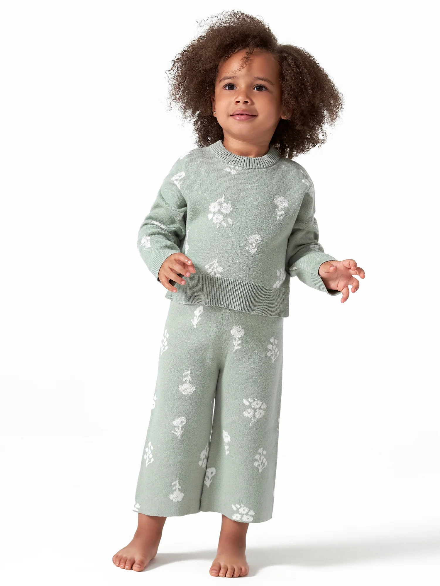 Modern Moments by Gerber Baby & Toddler Girl Jacquard Sweater & Wide-Leg Pant, 2-Piece Outfit Set... | Walmart (US)
