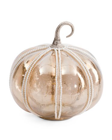 Smoky Led Glass Pumpkin With Faux Pearl Detail | Marshalls