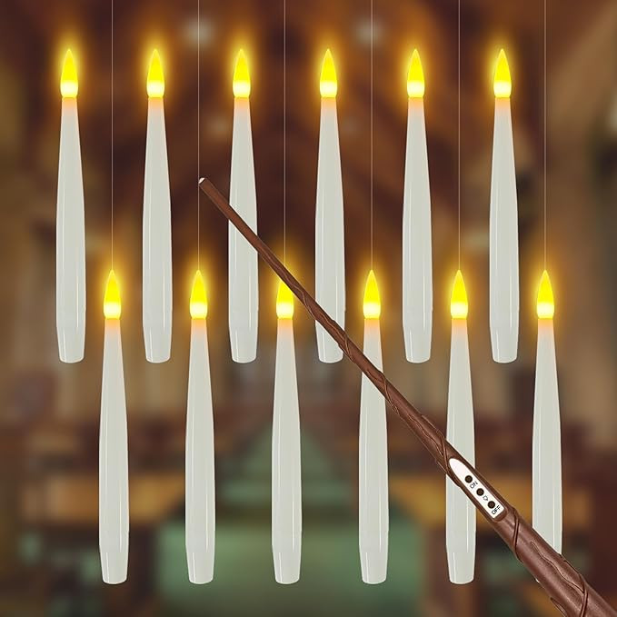 Floating Candles with Wand, 12 PCs Christmas Decorations Magic Hanging Candles, Flickering Warm L... | Amazon (US)