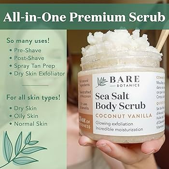 Bare Botanics Coconut Coffee Body Scrub 24oz | Made in Madison, WI | All Natural Sea Salt Exfolia... | Amazon (US)