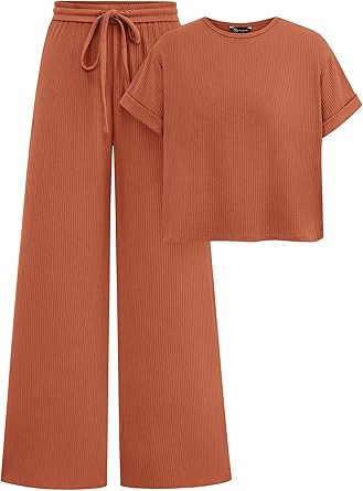 PRETTYGARDEN Camiseta de manga corta para mujer, pantalones de pierna ancha | Amazon (US)