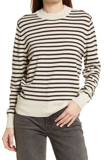 Women's Stripe Mock Neck Cotton Blend Sweater | Nordstrom