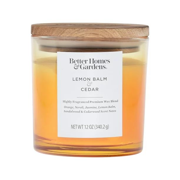 Better Homes & Gardens 12oz Lemon Balm & Cedar Scented 2-Wick Ombre Jar Candle | Walmart (US)