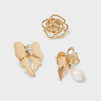 Rose Bow and Pearl Brooch Pin Set 3pc - A New Day™ Pearl/Gold | Target