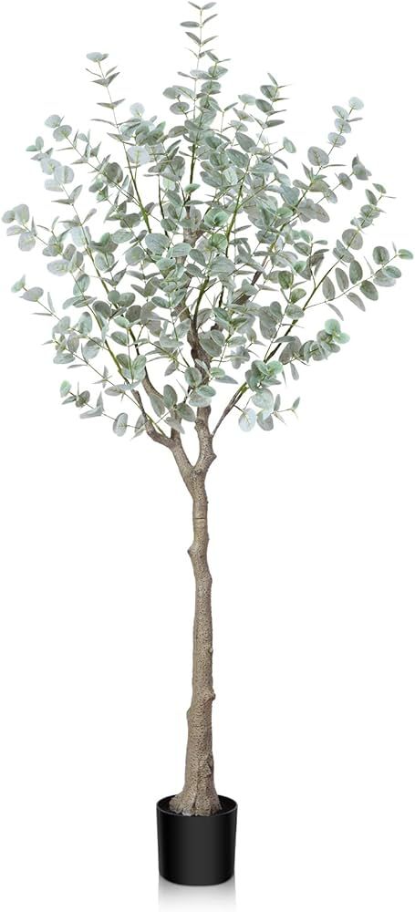 SOGUYI 5ft Artificial Eucalyptus Tree, Fake Eucalyptus Tree with White Silver Dollar Leaves, Silk... | Amazon (US)