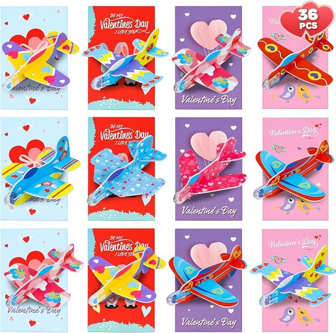 TOY Life 36 Pcs Valentines Day Gifts for Kids Classroom, Valentines Day Cards with Foam Airplanes... | Amazon (US)