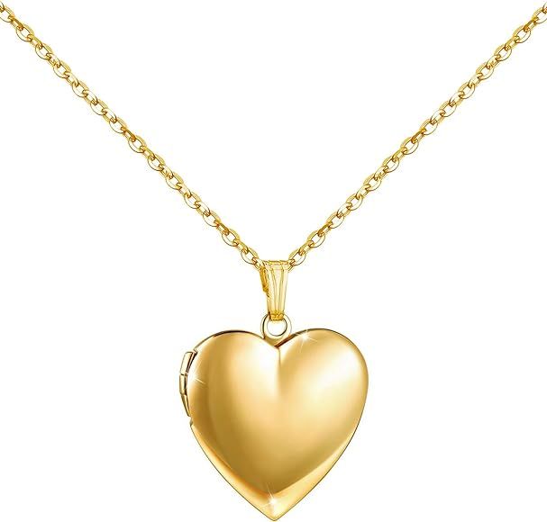 YOUFENG Love Heart Locket Necklace that Holds Pictures Polished Lockets Necklaces Birthday Gifts | Amazon (US)