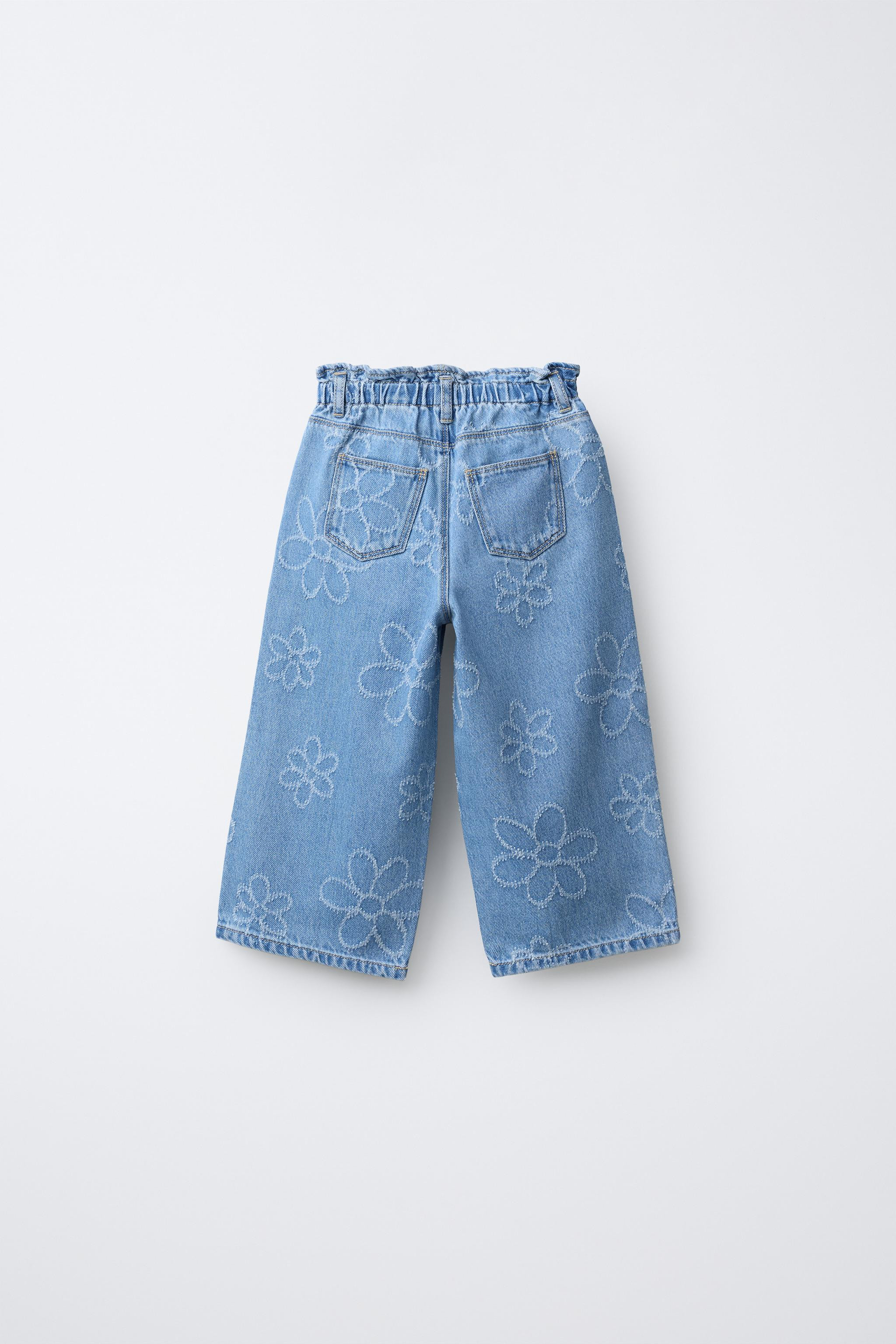 EMBROIDERED FLORAL WIDE LEG JEANS | Zara US
