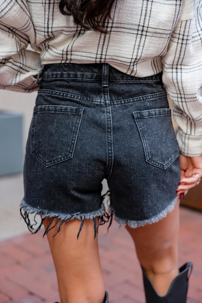 On The Fringe Black Diamond Fringe Denim Shorts | Pink Lily