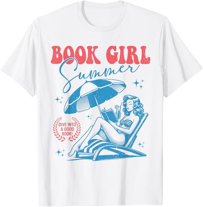 Girl Reading Book Summer Funny Beach Vacation For Book Lover T-Shirt | Amazon (US)