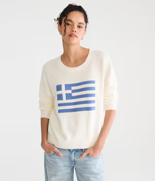 Greek Flag Slouchy Crew Sweater | Aeropostale