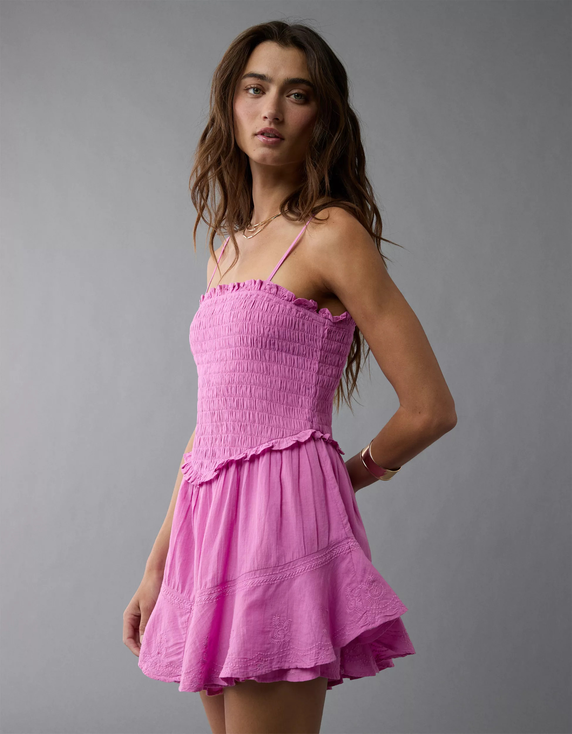AE Bella Ruffle Tiered Romper | American Eagle Outfitters (US & CA)