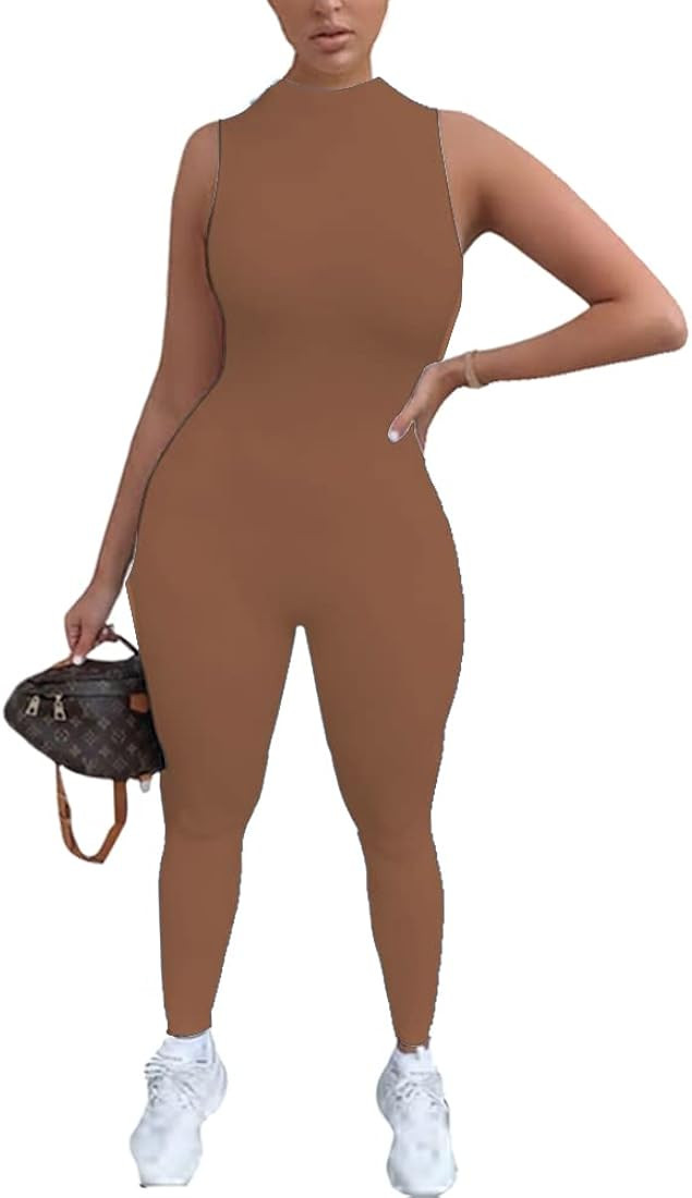 LuFeng Women's Sexy Sleeveless Zipper Bodycon Party Club Long Rompers Jumpsuit | Amazon (US)